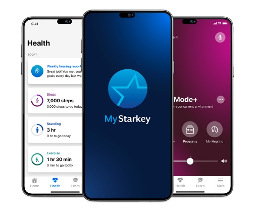 Starkey My Starkey app image of apps features on smart phone